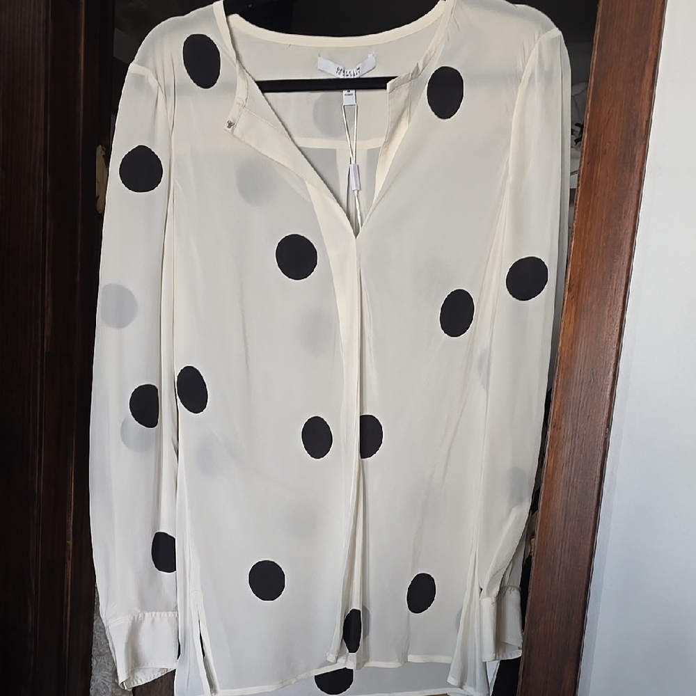 Derek Lam Women's Cream and Black Polka Dot Top